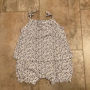 H&M Girls One Piece Romper Sz 1 1/2-2 Years Snap Crotch White Floral Sleeveless